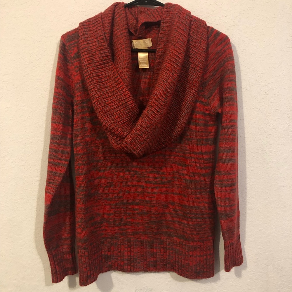 Miss Tina Red and Gray Long Sleeve Sweater